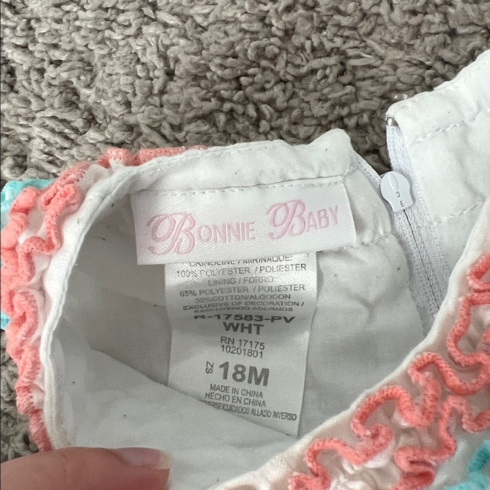 Bonnie Baby Seersucker Pink Blue Easter Spring Dress - Picture 2 of 5
